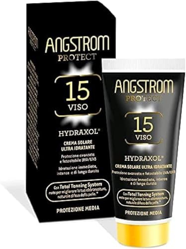 Angstrom Protect Crema Solare Protezione Viso SPF 15, Stimola la Produzione di Melanina con il Total Tanning System, con Filtri Solari UVA/UVB, Resistente all'Acqua, Dermatogicamente Testato, 50 ml