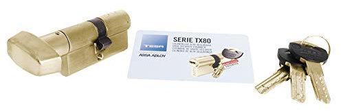 Tesa Assa Abloy, TX8B4040L, Cilindro de Alta Seguridad, TX80, Doble Embrague, Leva Larga, Llave - Botón, Latonado, 40 x 40 mm