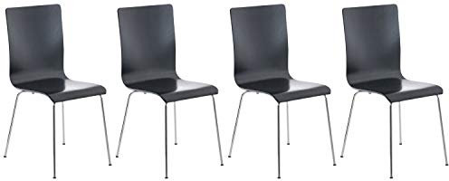CLP 4er-Set Wartezimmerstuhl Pepe mit ergonomisch geformten Holzsitz und Metallgestell I 4X Konferenzstuhl erhältlich, Farbe:schwarz