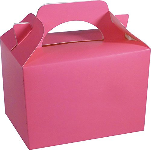 Diamante Crafts 10 Party Boxes Solid Colour Plain Cardboard Lunch Food Loot Treat Box 20 Colours (10 Plain - Neon Pink)