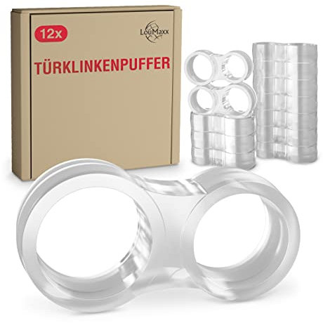 LouMaxx Türstopper Klinke – 12 Stück Türklinkenpuffer transparent Doppel Türstopper Türklinke – Türgriff Stopper - Türgriff Schutz – Türgriffschoner für Zimmertüren – leicht und schnell montiert