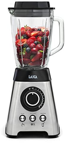 Laica XPro VB3300 - Batidora de vaso 1200 W, 6 cuchillas de acero inoxidable, con función pica hielo, 10 velocidades, jarra graduada de vidrio de 1.750 L y conector para máquina de vacío.