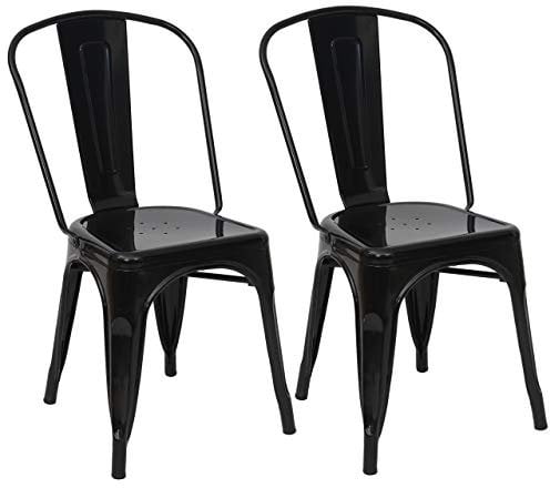 Mendler 2er-Set Stuhl HWC-A73 Metall Industriedesign stapelbar - schwarz