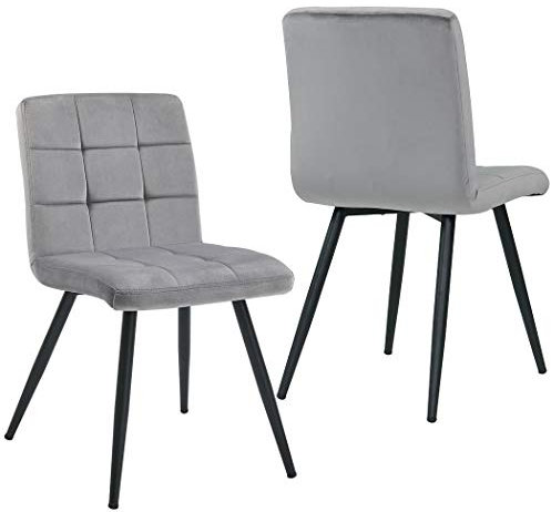 HNNHOME Set Of 2 x Cubana Velvet Upholstered Kitchen Dining Chair with Strong Black Metal Legs Living Room Bedroom Chair (Grey, Velvet)