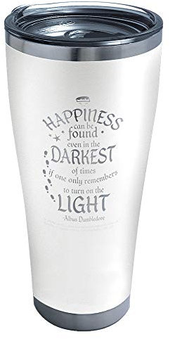 Tervis Gobelet isotherme à triple paroi avec citation du bonheur de Harry Potter - Garde les boissons froides et chaudes - 887 ml - Blanc glacier