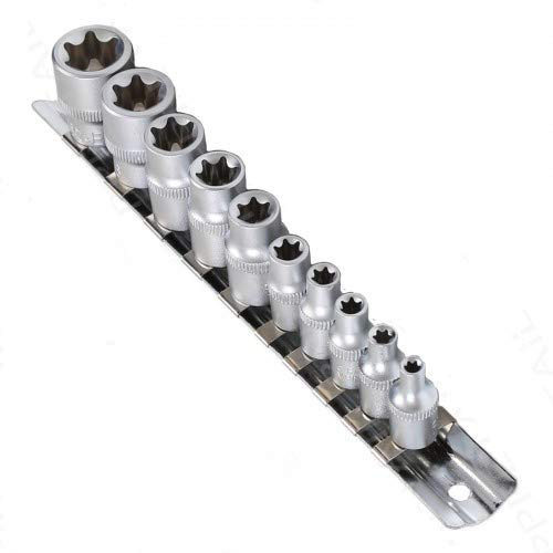 Juego de Llaves de vaso TORX Hembra 1/4 y 3/8 de E4, E5, E6, E7, E8, E10, E12, E14, E16 y E18, 10 PIEZAS