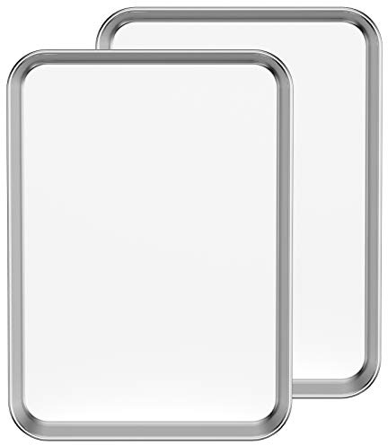 Bastwe Baking Sheet Set of 2, 18 inch Commercial Grade Stainless Steel Baking Pan, Professional Bakeware Oven Tray, Healthy & Non-toxic, Rust Free & Mirror Finish, Easy Clean & Dishwasher Safe