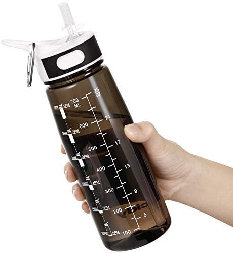 JIMACRO Water Bottle, 800 ML Water Bottle with Straw and Handle BPA-Free, Daily Water Intake Bottle with Time Markings Tracker to Remind the Drinking Time, Ideal for Gym Office Hydration