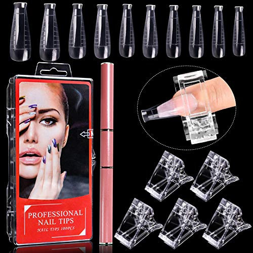 Kalolary Dual Nail Forms Set, 100PCS Nail Extension Form Tips Full Cover Dual Nail System Forms Dual T Shape Nail Mold UV Gel Acrylic Tips with Pink Dual-Ended Gel Brush & Picker 5PCS Nail Tips Clip