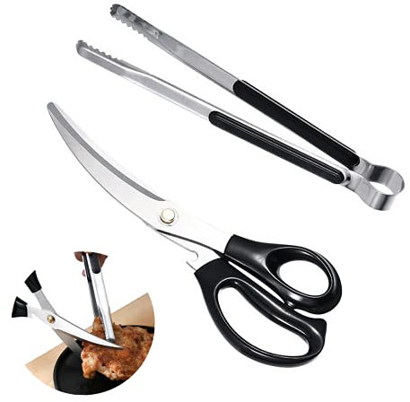 Juego de tijeras y pinzas coreanas para barbacoa, tijeras para barbacoa, pinzas ergonómicas de acero inoxidable y clips para cocina, clips de cocina, tijeras de pizza para un uso fácil (negro)