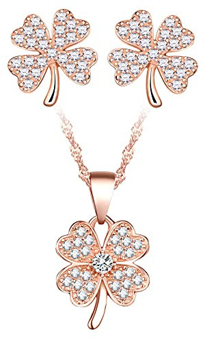 Yumilok Schmuckset Damen Geschenke für Frauen Halskette Ohrringe Kette Set Muttertags Schmuck Geschenk Set Kleeblatt Klee Glück für Frauen 925 Sterling Silber