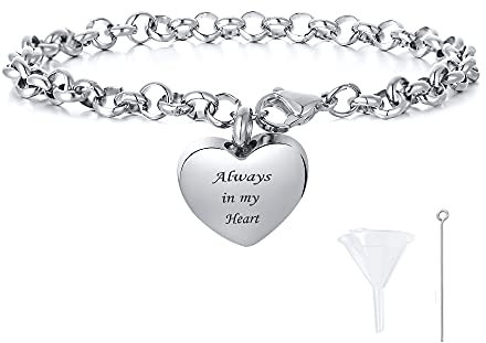 VNOX Joyería de cremación para cenizas, pulsera de cremación para cenizas, mensaje personalizado, urna, brazalete de cuerda para hombres, mujeres, mascotas, cenizas adultas, Acero inoxidable, Sin gema