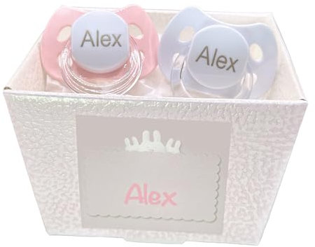 Regalo Neonato Maschio Femmina | 2 Ciucci per Bambini con Nome | de 0|6 Mesi (Rosa i Bianco) | Senza BPA | Presentato in una scatola elegante personalizzata | | BebeDeParis