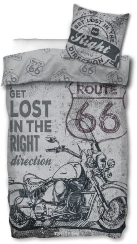 SkyBrands Route66 Vintage Bettwäsche 135 x 200 cm 80 x 80 cm Kissenbezug Baumwolle Bettgarnitur Herren Retro Öko-Tex Standard 100 Deutscher Händler