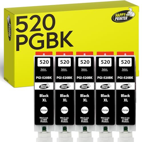 Happy Printer 5 Druckerpatronen kompatibel mit Canon PGI-520 PGBK für Pixma IP3600 IP4600 IP4700 MP540 MP550 MP560 MP620 MP630 MP640 MP980 MP990 MX860 MX870