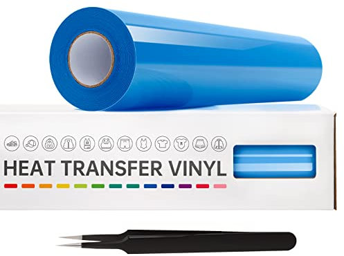 VinylRus Heat Transfer Vinyl-12” x 20ft Sky Blue Iron on Vinyl Roll for Shirts, HTV Vinyl for Silhouette Cameo,Easy to Cut & Weed
