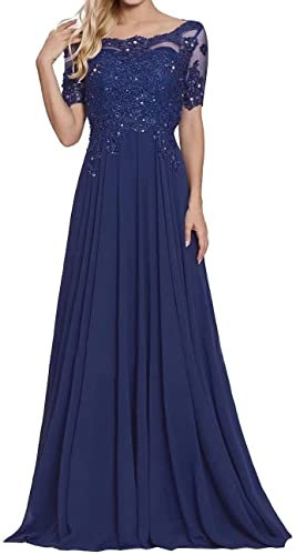 Sincemeet Damen Lange Mutter Der Braut Kleider Chiffon Perlen Spitzenkleid Brautjungfer Mit 1/536 Ärmeln Lang Formelle Abendkleid
