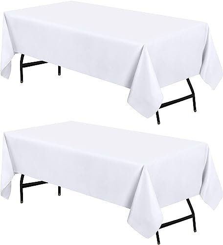 Utopia Kitchen Polyester Tischdecke 140 x 240 cm (2er-Pack, Weiß) Maschinenwaschbare Tischdecke Ideal für Partys, Veranstaltungen, Hochzeiten und Restaurants (55 x 95 Zoll)