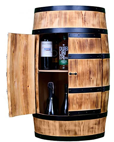 CREATIVE COOPER Weinfass Stehtisch mit Tür - Alkoholschrank Flaschenregal Holz - Holzfass - Fassmöbel - Nadelbaumholz - Wineregal - Weinbar - Fass bar mit Tür - Fassbar 80Cm (Sonnenverbranntes)