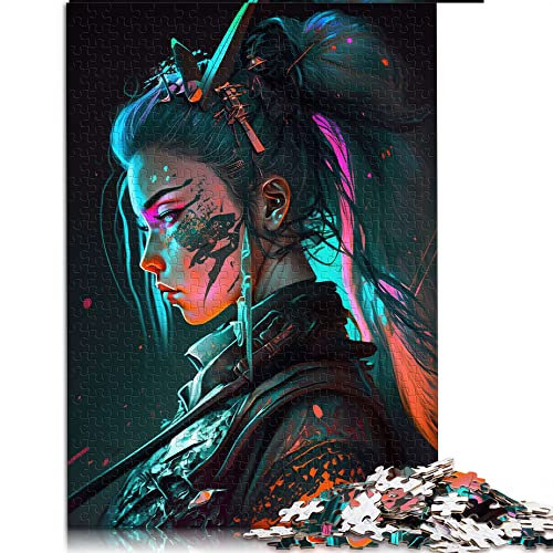 Puzzles für Erwachsene 1000 Teile Neon Weibliche Samurai Puzzles Holzpuzzles Lernspiel Herausforderung Spielzeug (Größe 50x75cm)