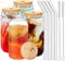 Duscdesp Iced Coffee Cup,Glass Cups with Lids and Straws,Drinking Glasses with Bamboo Lids and Glass Straw,16oz Drinking Glasses Set,Iced Coffee Glass, Cocktail (4 Pcs Set)