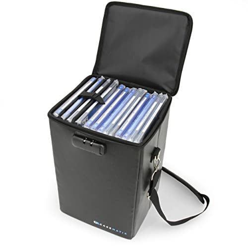 CASEMATIX Graded Comic Book Storage Fits Up to 15 CGC Comics, Hard Shell Fire Resistant Comic Book Bin with Shoulder Strap and Three Padded Dividers, Includes Zipper Lock