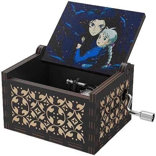 HLZK Howl's Moving Castle - Carillon in legno a tema anime, con manovella a manovella, idea regalo per capodanno e compleanno (personaggio nero) (HL-36)