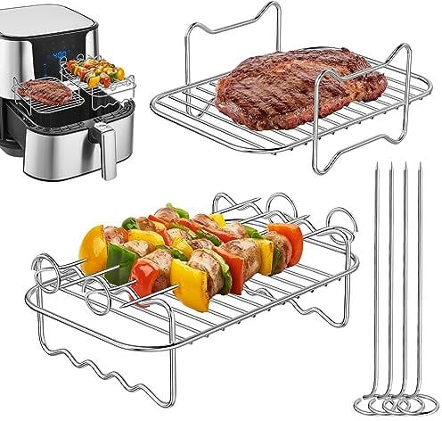 Ainiv 2Piezas Rejilla Freidora Aire compatibles con Ninja Dual AF300UK AF400UK, Accesorios Freidora de Aire de Acero Inoxidable 304 con 4 Pinchos para Parrilla, Horno, Freidora de Aire