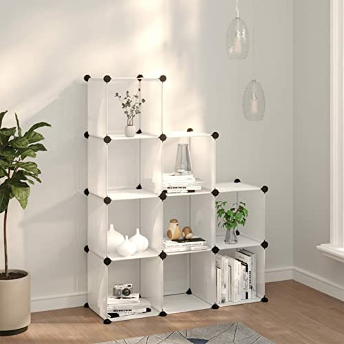 ZEYUAN Regalsystem mit 9 Würfeln Transparent PP, Vitrine, Raumteiler Regal, Steckregal, Regalsystem, Stufenregal, Bücherregal, Schrank Regal
