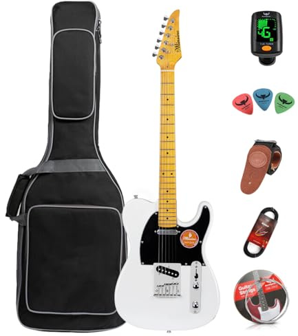 Bullfighter E-Gitarre für Erwachsene, Anfänger, Rockgitarre, Profi-Spieler, für Männer und Frauen, mit Gitarrentasche, Plektren, Gurt, Saiten, Stimmgerät und Kabel (White)