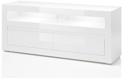 TV Lowboard Unterteil in weiß Hochglanz und grau Stone Design Fernseherschrank TV Board 150 x 63 cm Nobile (Lowboard 1)