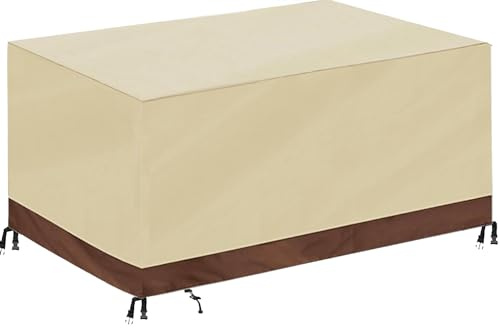 Housse Salon de Jardin, Très Résistant 420D Oxford Tissu Imperméable Housse de Table de Jardin, -Beige+brown||250x250x90cm(LxWxH)