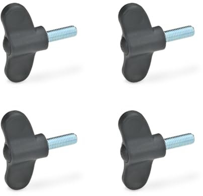 Ganter Normelemente | Flügelschraube GN 633-48-M6-30-DSG | 4 Stück | Flügelgriff | schwarz Kunststoff | Schraube Stahl M6x30