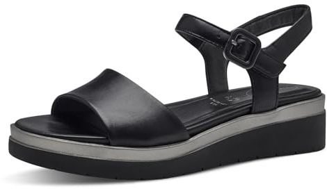 Tamaris Comfort Damen Sandalen flach aus Leder mit Klettverschluss, Schwarz (Black Uni), 45 EU