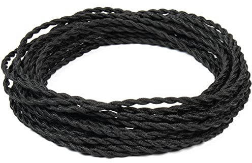FANTON cavo elettrico tessile colore nero treccia seta 2mt 3G0,75 filo rivestito in tessuto vintage stile retrò per lampadari applique 93886-02