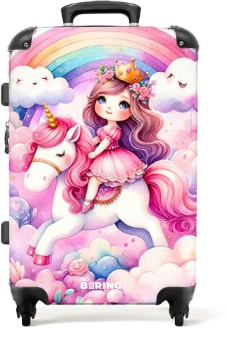 NoBoringSuitcases.com Kinderkoffer, Kinderkoffer Mädchen, Koffer Groß, Koffer Kinder, TSA Schloss, Kindertrolley Mädchen, Koffer 20kg Gepäck, Koffer Mittelgroß (Prinzessin - Regenbogen, 67 cm - 72 L)