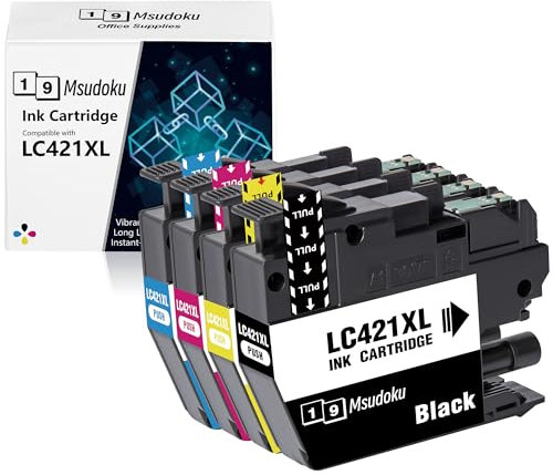 Msudoku LC421XL LC-421XLVAL Tintenpatronen Kompatibel für Brother LC-421XL LC-421 Mutilpack Druckerpatronen für Brother DCP-J1050DW DCP-J1140DW MFC-J1010DW (Schwarz/Cyan/Magenta/Gelb, 4-Pack)