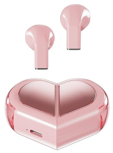 URIZONS Bluetooth Kopfhörer in Herzform - Kabellose Heart Kopfhorer mit Mikrofon In-Ear Wireless Kopfhörer Drahtlose TWS Ohrhörer für Liebespaare zum Valentinstag für Sportreisen - Rosa