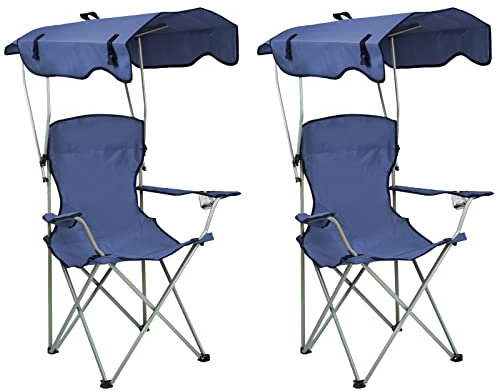 Silla plegable al aire libre, asiento plegable portátil ligero con toldo plegable con portavasos, silla de pesca, silla de picnic al aire libre-50*50*90/120CM-azul marino-2 piezas
