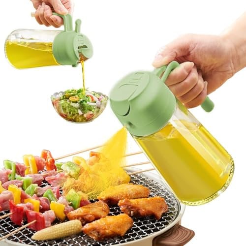 ParaCity Oil Dispenser for Kitchen, 2 in 1 oil Spray Bottle and Olive Oil Dispenser, Oil Sprayer for Cooking Air Fryer 500ML/ 17OZ for Cooking, Kitchen, BBQ, Air Fryer, Salad, Baking (GREEN)