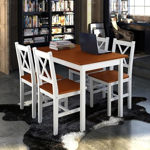 Chaduof Juego de Muebles de Comedor 5 Piezas, Conjunto Mesa Y Sillas Comedor, Mueble De Cocina, Conjunto Mesa Y Sillas Cocina, Mesa Cocina con Sillas, marrón y Blanco