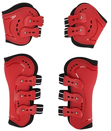 CDQL Red Horse Vorder-Hinterbein-Gamaschen, Vorne Offene Springsehnen-Sportstiefel, Leichte und Robuste Dressur-Reitausrüstung, Sicherer Beinschutz (Groß)