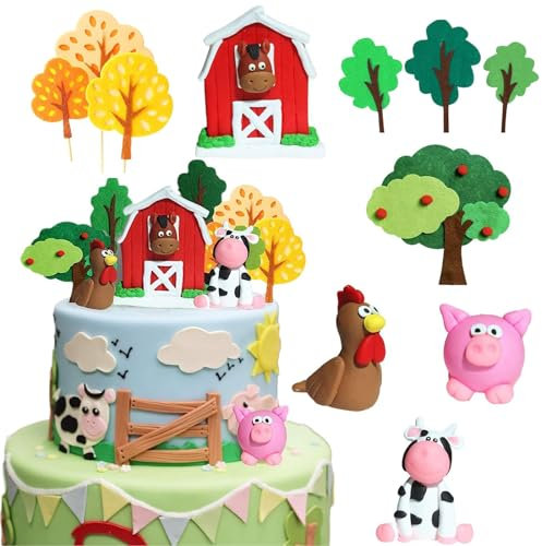 SUpoetry 11 Piezas Adornos para Tartas de Animales de Granja, Decoración de Pastel de Animales de Granja Para Cumpleaños, Decoración de pastel de granja para Cumpleaños, Fiestas de Granja