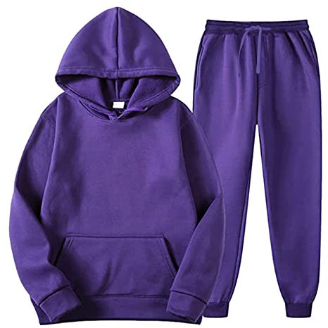 YOUYING Tuta sportiva da uomo, 2 pezzi, a maniche lunghe, felpa con cappuccio e pantaloni della tuta, casual, per allenamento e jogging, A# Viola, X-Large