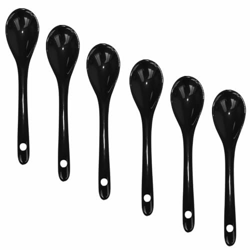 Lotatheta 6 pcs Black Porcelain Egg Spoons Ceramic Spoons 4.7 inch Coffee Dessert Yogurt Tea Milky Tea