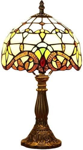 FUMAT Lámpara Tiffany, Lámpara de mesa retro vintage, coloreado pantalla de vidrio, perfecta para salón, dormitorio, estudio, estantería de libros, escritorio, mesilla de noche