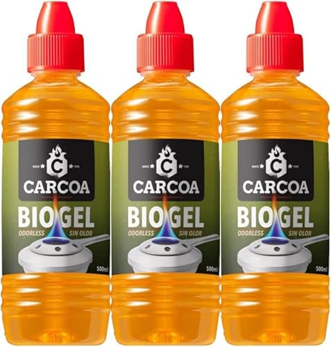 OAXYS Gel de Bioalcochol Carcoa - Especial para Fondue, Grills de Mesa, Wok y Encendido de Chimeneas. Sin Olor. 500 ml (Pack 3)