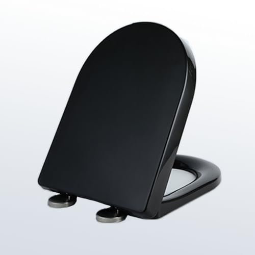 Wttfc Abattant WC Avec Frein De Chute, Forme D, Coloré, Fixation Haut, Cuvette Toilette Facile À Installer Et À Nettoyer Avec Charnières Réglable À 360°, Lunette WC Forme D,Noir