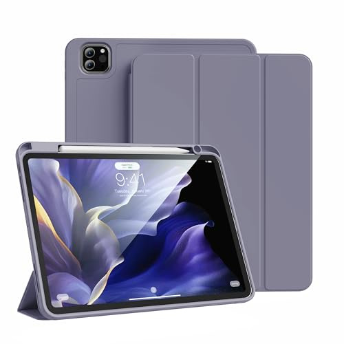 GKABXY Étui pour iPad Pro 11 Pouces 4e / 3e / 2e génération 2022/2021/2020 avec Porte-Crayon, Dos en TPU Souple, étui de Protection Fin et Antichoc, Auto Sleep/Wake, Violet