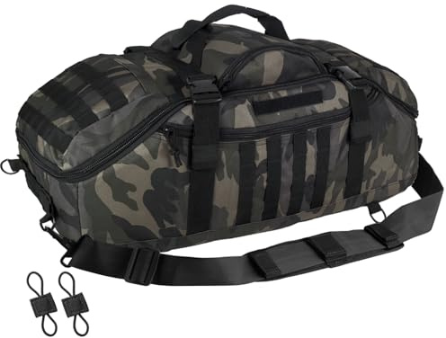 Große Reisetasche, 3-in-1 taktischer Rucksack, MOLLE-Pack für Sport, Fitnessstudio, Outdoor, Schwarz Camouflage, 55L, Aktivitäten im Freien